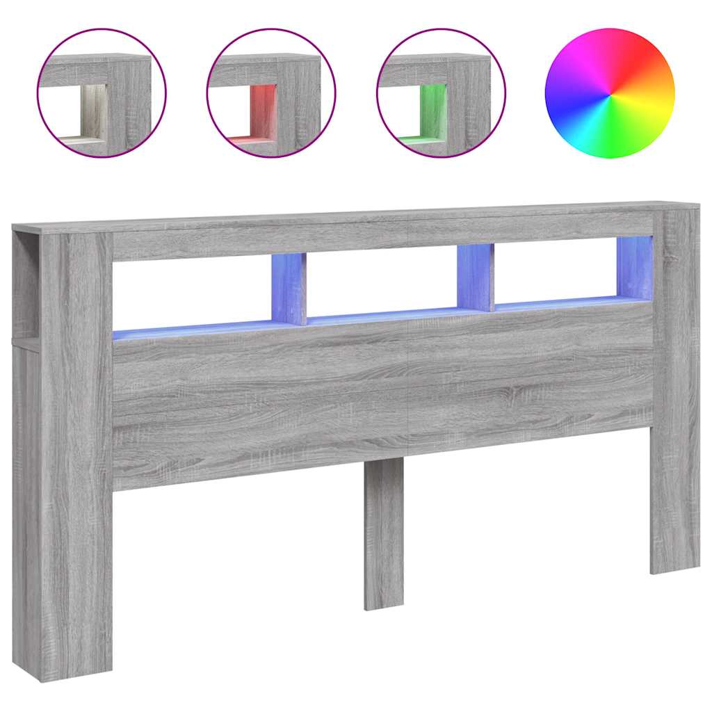 vidaXL Tăblie de pat cu LED gri sonoma 200x18,5x103,5cm lemn prelucrat vidaXL Tăblie de pat cu LED gri sonoma 200x18,5x103,5cm lemn prelucrat