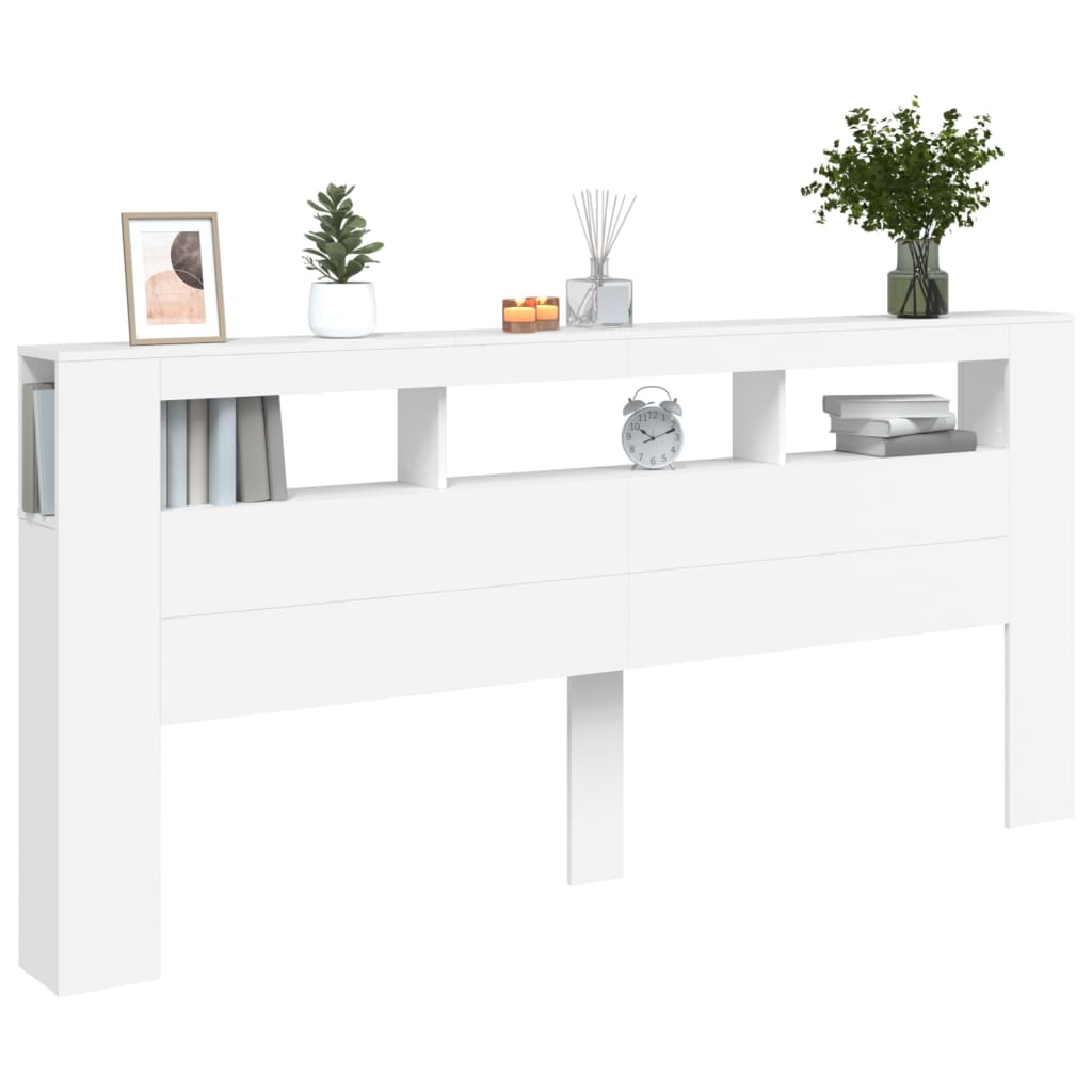 vidaXL Tăblie de pat cu LED, alb, 220x18,5x103,5 cm, lemn