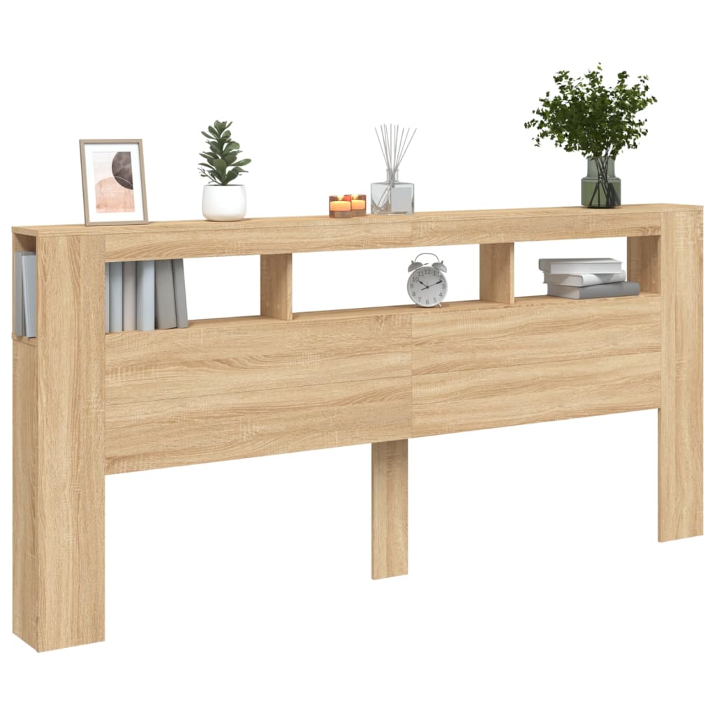 vidaXL Tăblie de pat cu LED, stejar sonoma, 220x18,5x103,5 cm, lemn