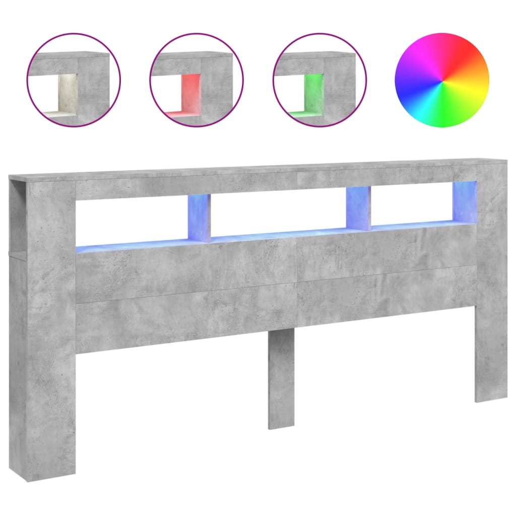 vidaXL Tăblie de pat cu LED, gri beton, 220x18,5x103,5 cm, lemn