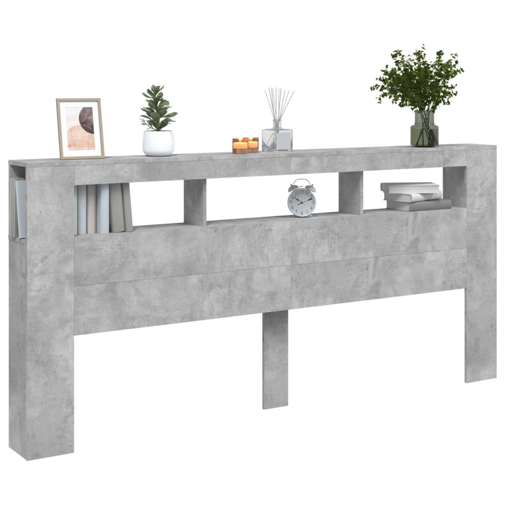 vidaXL Tăblie de pat cu LED, gri beton, 220x18,5x103,5 cm, lemn