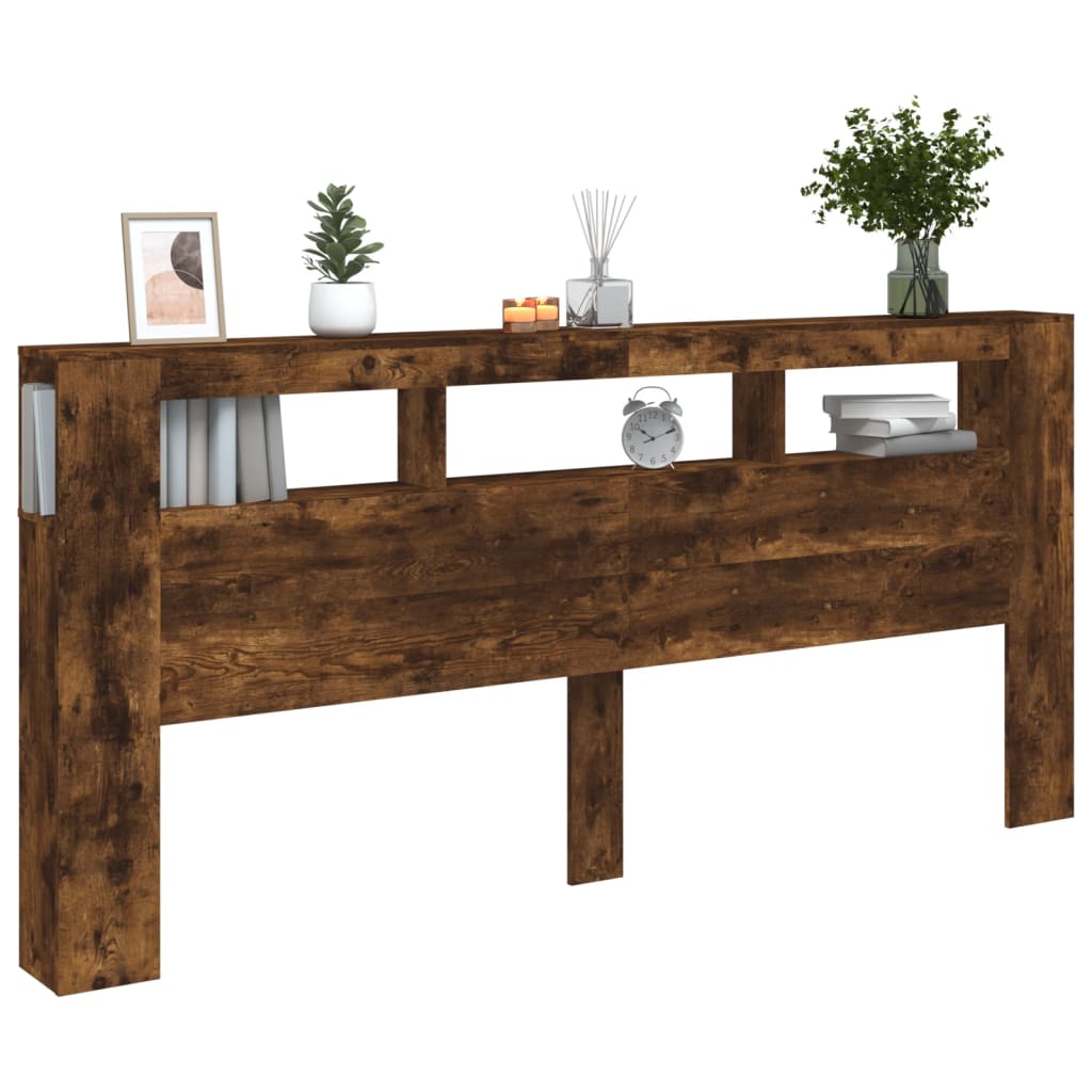vidaXL Tăblie de pat cu LED, stejar fumuriu, 220x18,5x103,5 cm, lemn