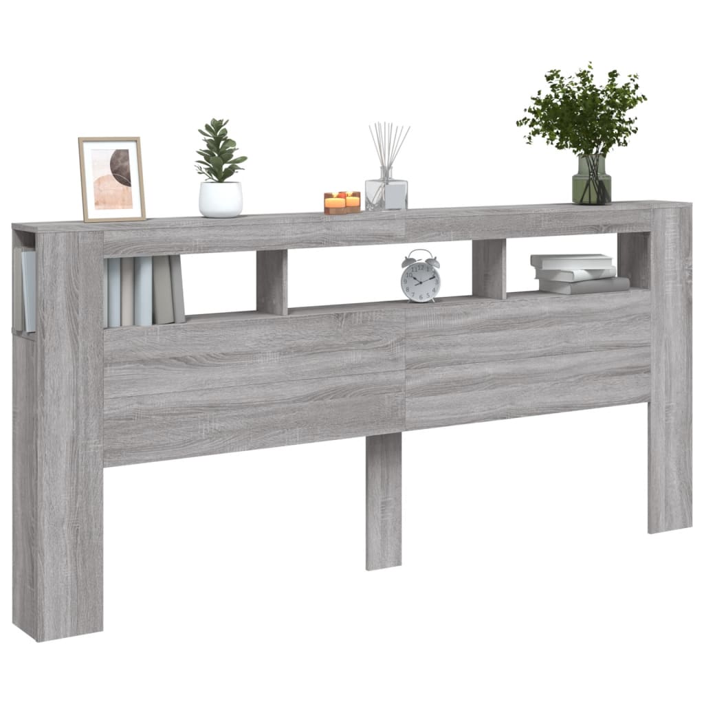 vidaXL Tăblie de pat cu LED, gri sonoma, 220x18,5x103,5 cm, lemn vidaXL Tăblie de pat cu LED, gri sonoma, 220x18,5x103,5 cm, lemn