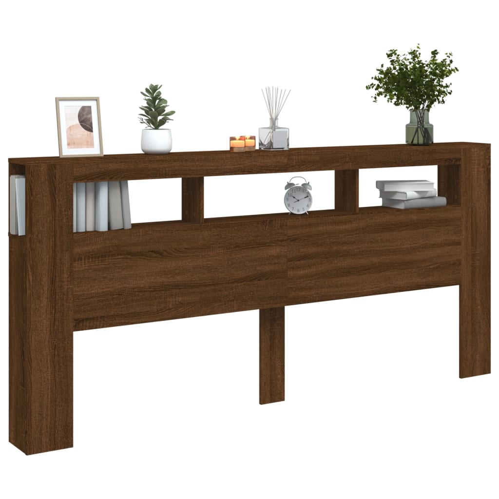 vidaXL Tăblie de pat cu LED, stejar maro, 220x18,5x103,5 cm, lemn
