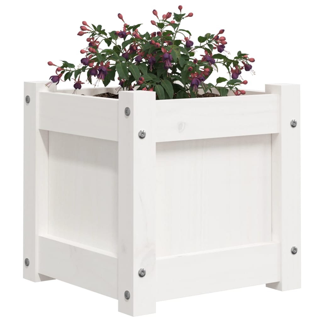 vidaXL Jardinieră de grădină, 31x31x31 cm, alb lemn masiv de pin vidaXL Jardinieră de grădină, 31x31x31 cm, alb lemn masiv de pin