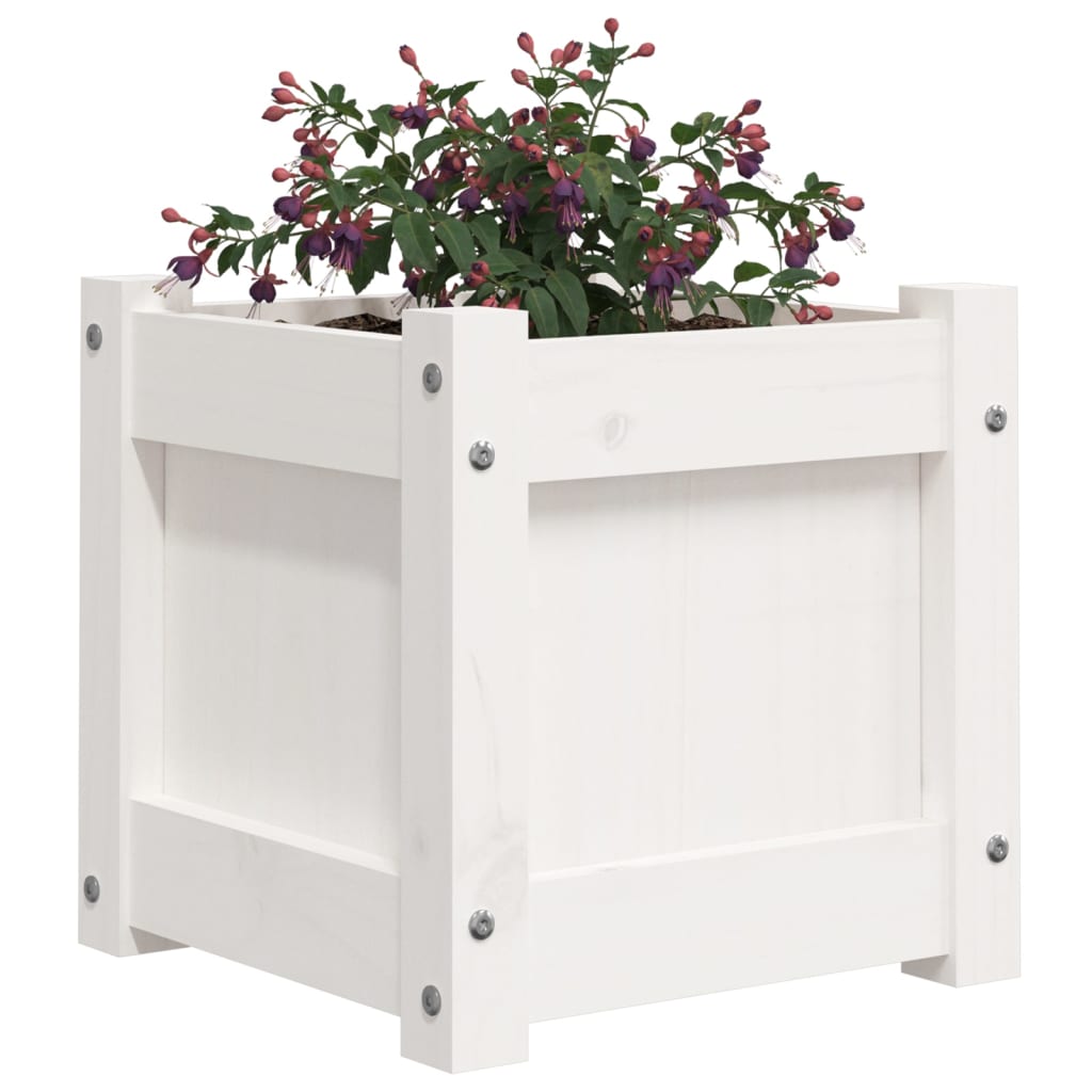 vidaXL Jardiniere de grădină, 2 buc., alb, lemn masiv de pin