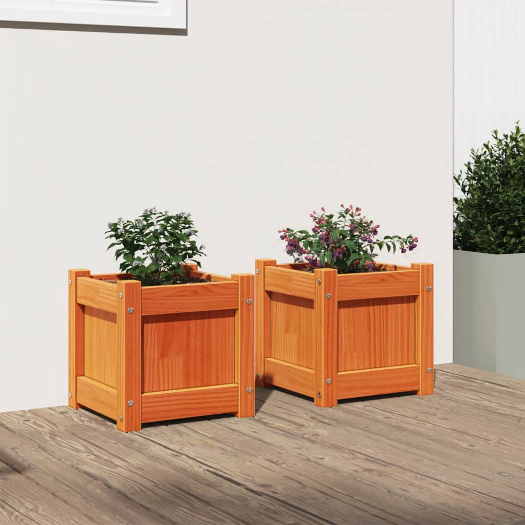 vidaXL Jardiniere de grădină, 2 buc., maro ceruit, lemn masiv de pin vidaXL Jardiniere de grădină, 2 buc., maro ceruit, lemn masiv de pin