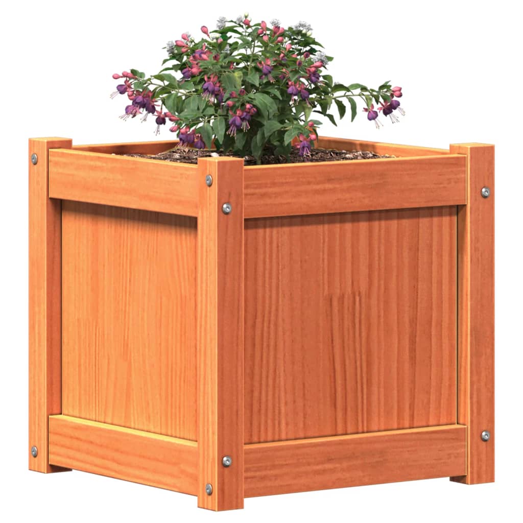 vidaXL Jardiniere de grădină, 2 buc., maro ceruit, lemn masiv de pin vidaXL Jardiniere de grădină, 2 buc., maro ceruit, lemn masiv de pin