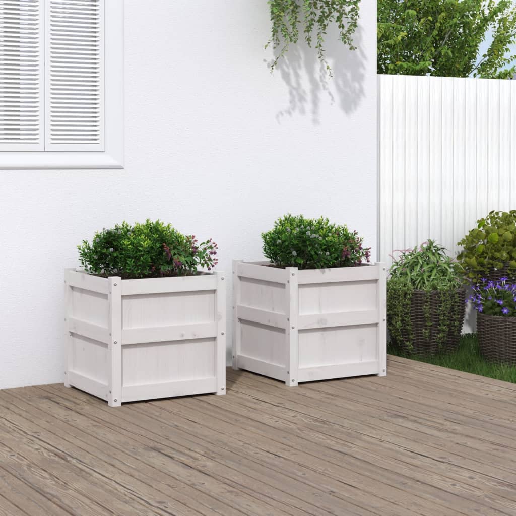 vidaXL Jardiniere de grădină, 2 buc., alb, lemn masiv de pin vidaXL Jardiniere de grădină, 2 buc., alb, lemn masiv de pin