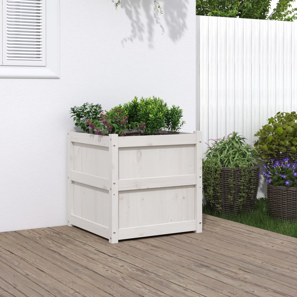 vidaXL Jardinieră de grădină, alb, 60x60x60 cm, lemn masiv de pin vidaXL Jardinieră de grădină, alb, 60x60x60 cm, lemn masiv de pin