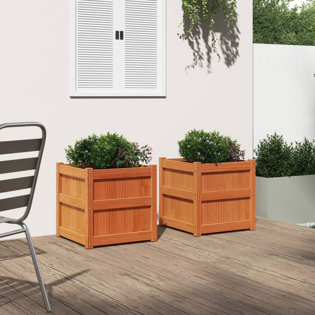 vidaXL Jardiniere de grădină, 2 buc., maro ceruit, lemn masiv de pin vidaXL Jardiniere de grădină, 2 buc., maro ceruit, lemn masiv de pin