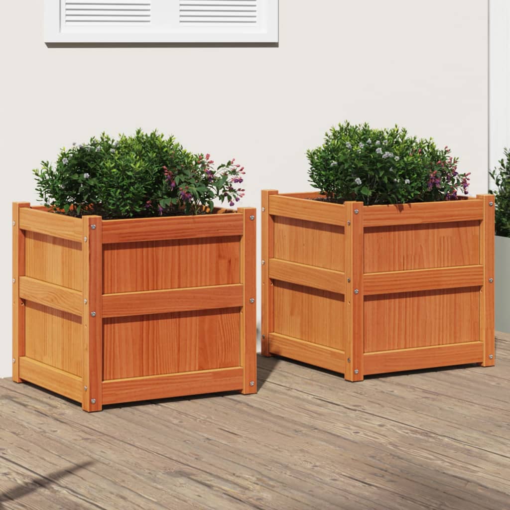 vidaXL Jardiniere de grădină, 2 buc., maro ceruit, lemn masiv de pin vidaXL Jardiniere de grădină, 2 buc., maro ceruit, lemn masiv de pin