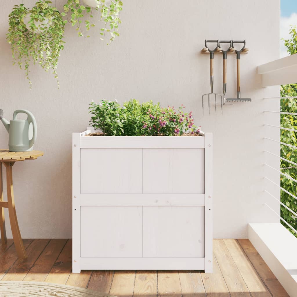 vidaXL Jardinieră de grădină, alb, 70x70x70 cm, lemn masiv de pin vidaXL Jardinieră de grădină, alb, 70x70x70 cm, lemn masiv de pin