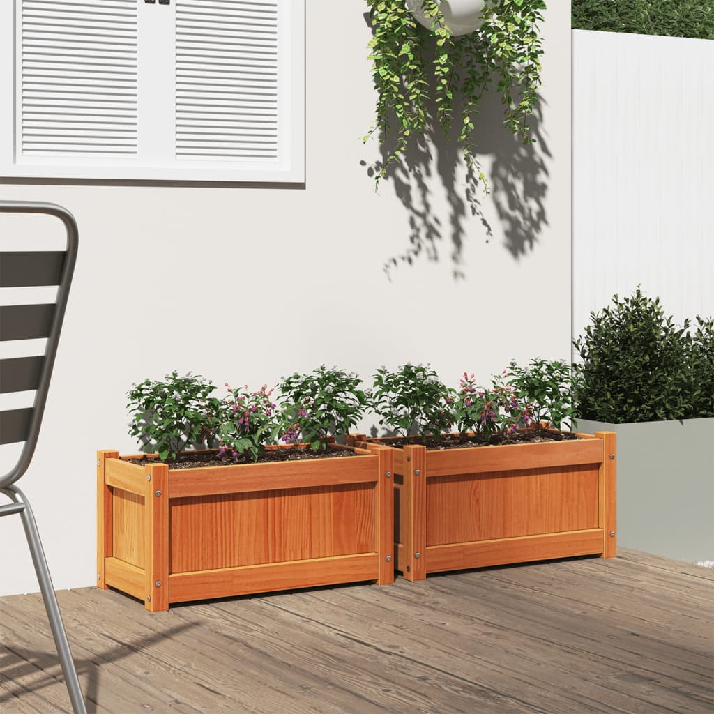 vidaXL Jardiniere de grădină, 2 buc., maro ceruit, lemn masiv de pin vidaXL Jardiniere de grădină, 2 buc., maro ceruit, lemn masiv de pin