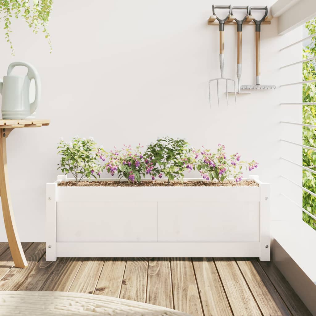 vidaXL Jardinieră de grădină, alb, 90x31x31 cm, lemn masiv de pin vidaXL Jardinieră de grădină, alb, 90x31x31 cm, lemn masiv de pin