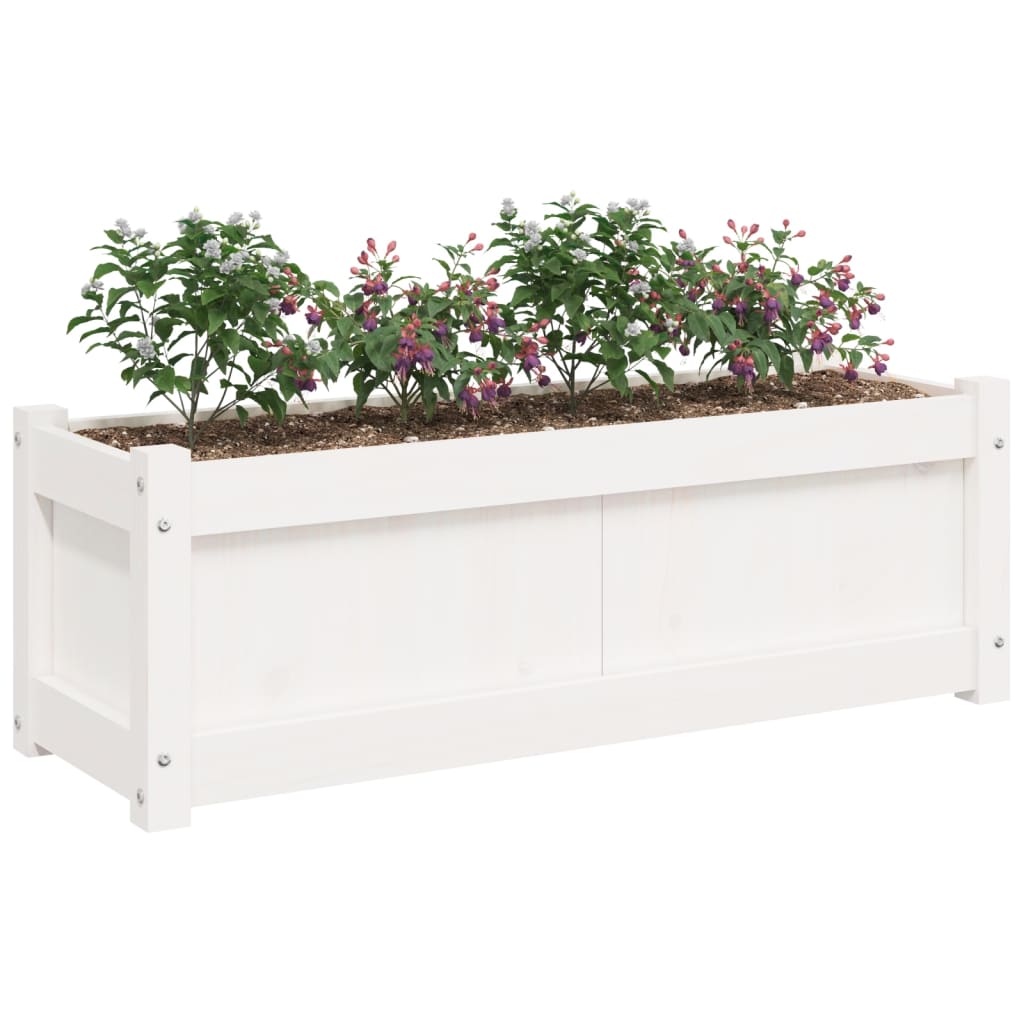 vidaXL Jardinieră de grădină, alb, 90x31x31 cm, lemn masiv de pin vidaXL Jardinieră de grădină, alb, 90x31x31 cm, lemn masiv de pin