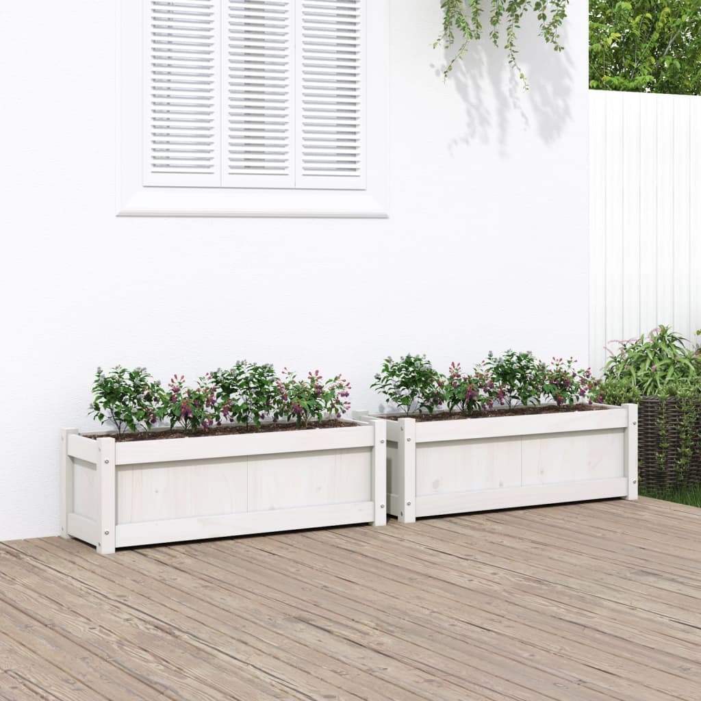 vidaXL Jardiniere de grădină, 2 buc., alb, lemn masiv de pin vidaXL Jardiniere de grădină, 2 buc., alb, lemn masiv de pin