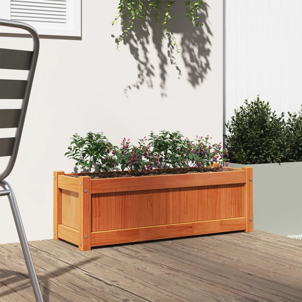 vidaXL Jardinieră de grădină, maro ceruit, 90x31x31 cm, lemn masiv pin vidaXL Jardinieră de grădină, maro ceruit, 90x31x31 cm, lemn masiv pin
