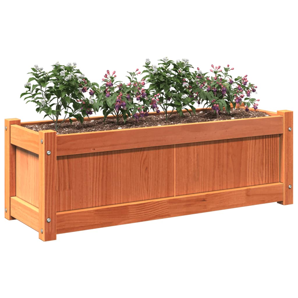 vidaXL Jardinieră de grădină, maro ceruit, 90x31x31 cm, lemn masiv pin vidaXL Jardinieră de grădină, maro ceruit, 90x31x31 cm, lemn masiv pin