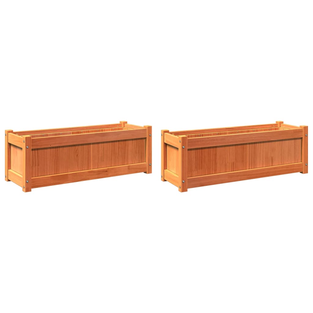 vidaXL Jardiniere de grădină, 2 buc., maro ceruit, lemn masiv de pin vidaXL Jardiniere de grădină, 2 buc., maro ceruit, lemn masiv de pin
