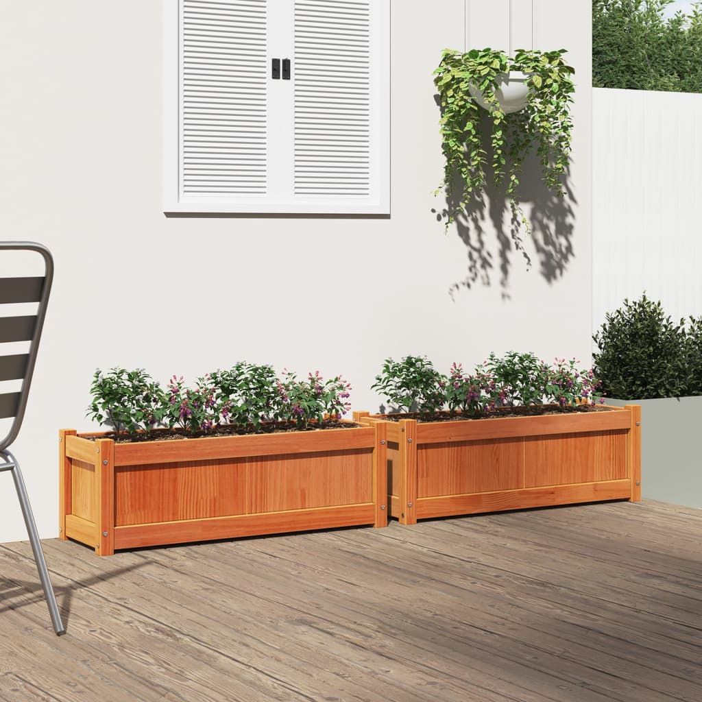 vidaXL Jardiniere de grădină, 2 buc., maro ceruit, lemn masiv de pin vidaXL Jardiniere de grădină, 2 buc., maro ceruit, lemn masiv de pin