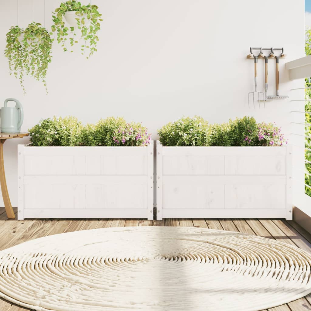 vidaXL Jardiniere de grădină, 2 buc., alb, lemn masiv de pin