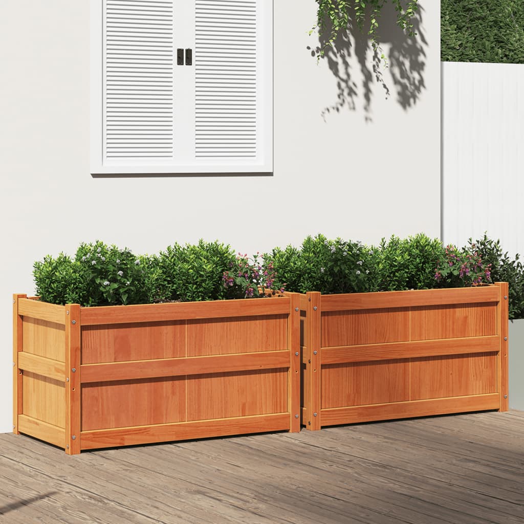 vidaXL Jardiniere de grădină, 2 buc., maro ceruit, lemn masiv de pin vidaXL Jardiniere de grădină, 2 buc., maro ceruit, lemn masiv de pin