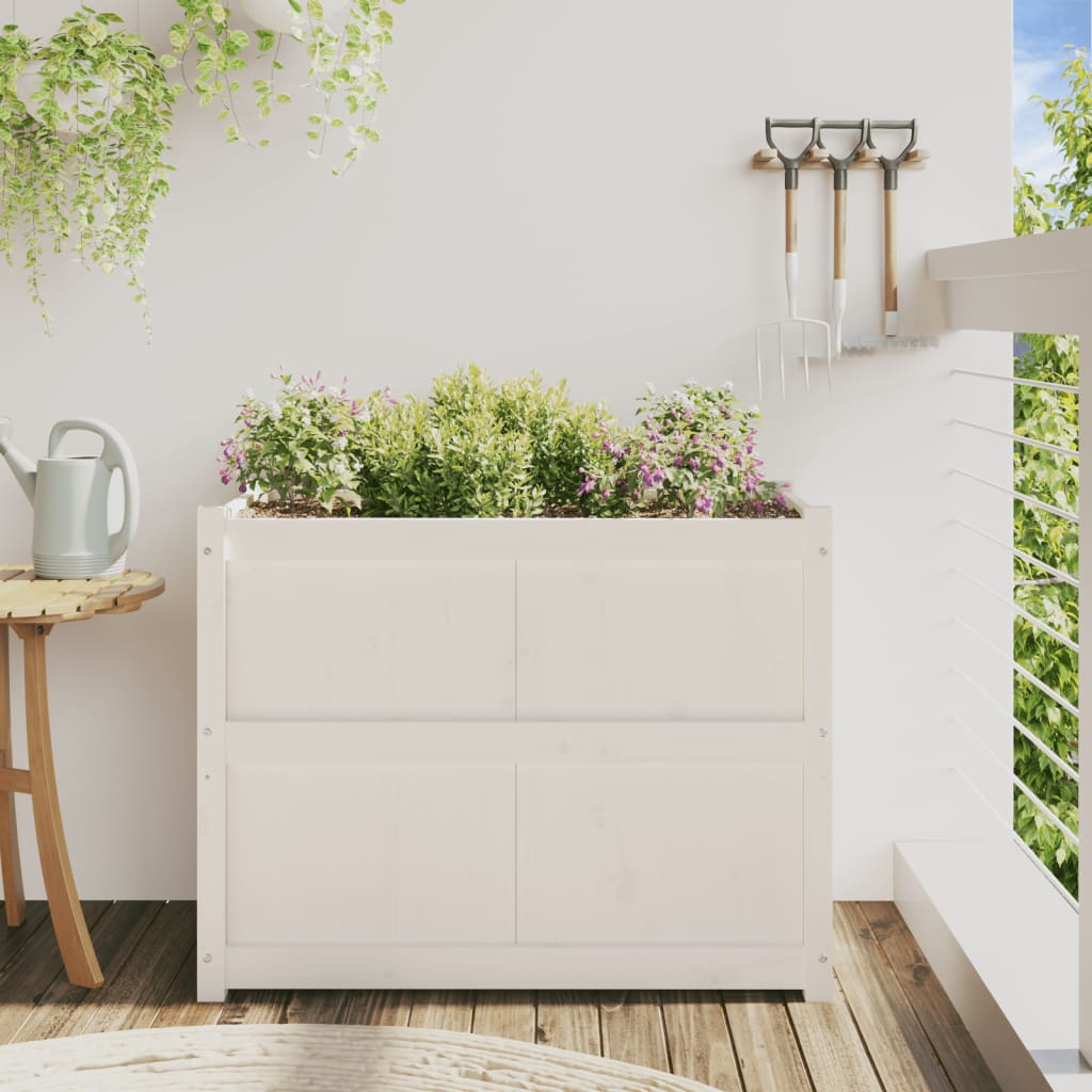 vidaXL Jardinieră de grădină, alb, 90x50x70 cm, lemn masiv de pin vidaXL Jardinieră de grădină, alb, 90x50x70 cm, lemn masiv de pin
