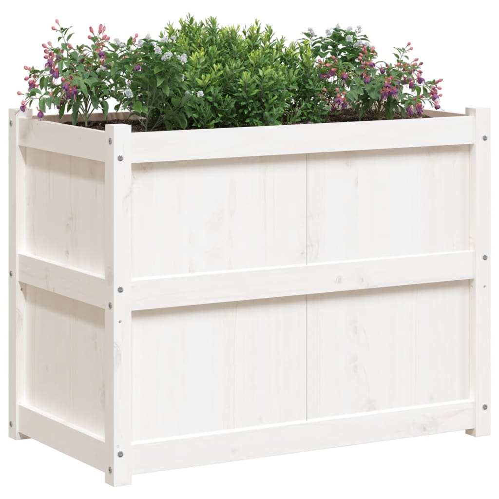 vidaXL Jardinieră de grădină, alb, 90x50x70 cm, lemn masiv de pin vidaXL Jardinieră de grădină, alb, 90x50x70 cm, lemn masiv de pin