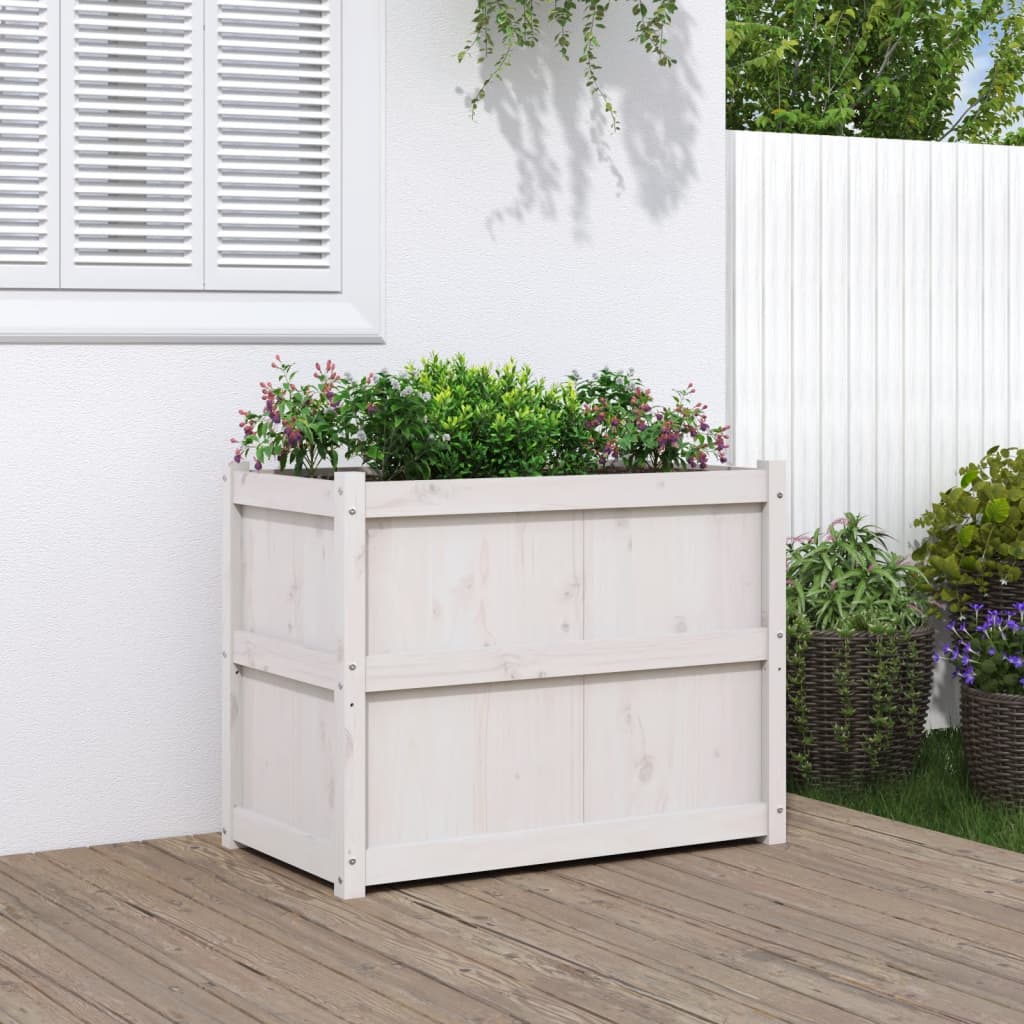 vidaXL Jardinieră de grădină, alb, 90x50x70 cm, lemn masiv de pin vidaXL Jardinieră de grădină, alb, 90x50x70 cm, lemn masiv de pin