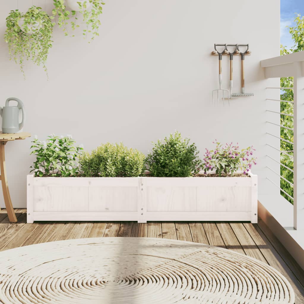 vidaXL Jardinieră de grădină, alb, 150x31x31 cm, lemn masiv de pin vidaXL Jardinieră de grădină, alb, 150x31x31 cm, lemn masiv de pin