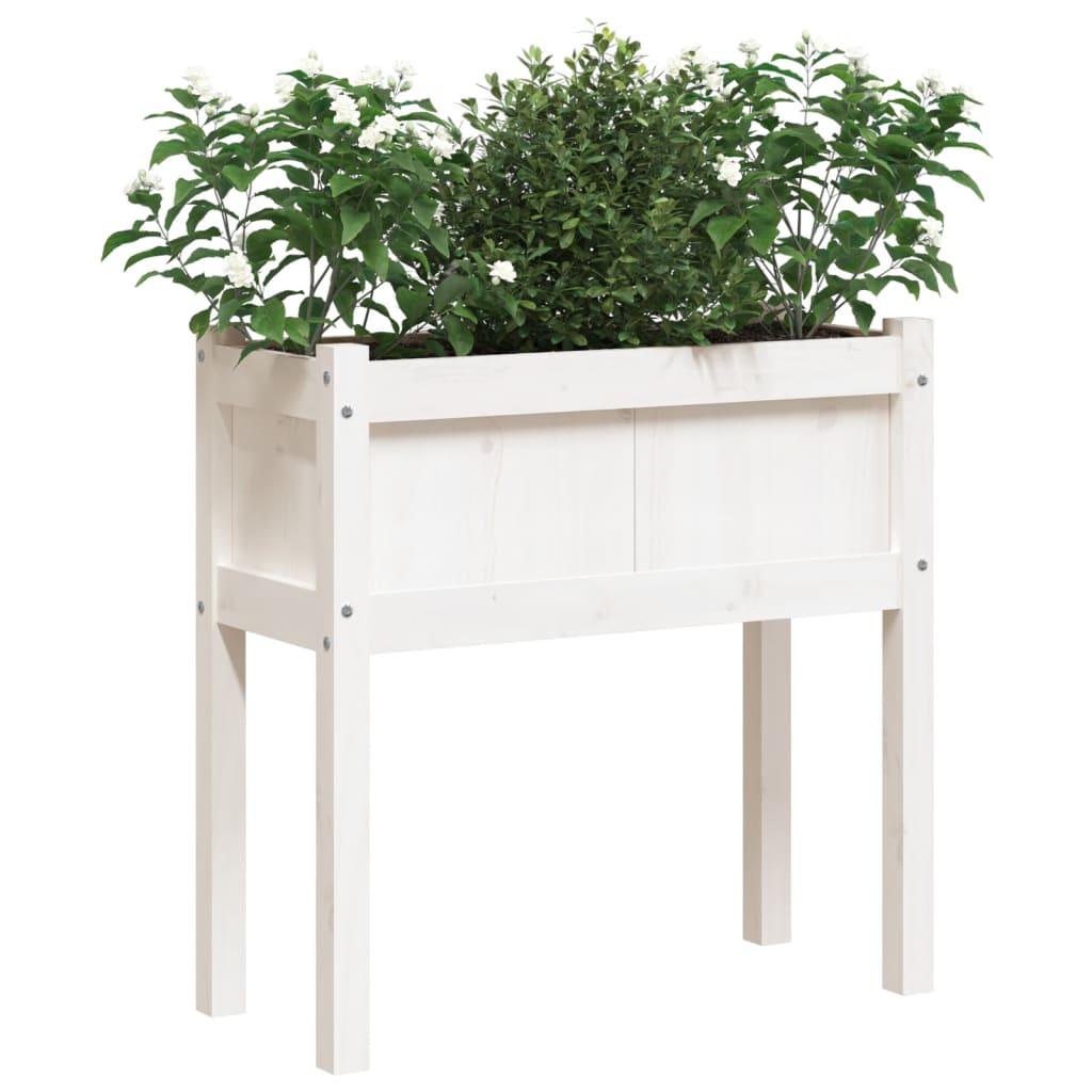 vidaXL Jardinier de grădină cu picioare, alb, 70x31x70 cm, lemn masiv