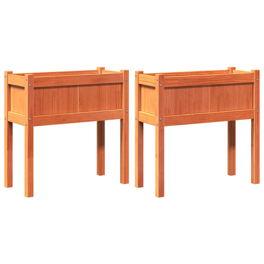 vidaXL Jardiniere grădină cu picioare, 2 buc., maro ceruit, lemn pin vidaXL Jardiniere grădină cu picioare, 2 buc., maro ceruit, lemn pin