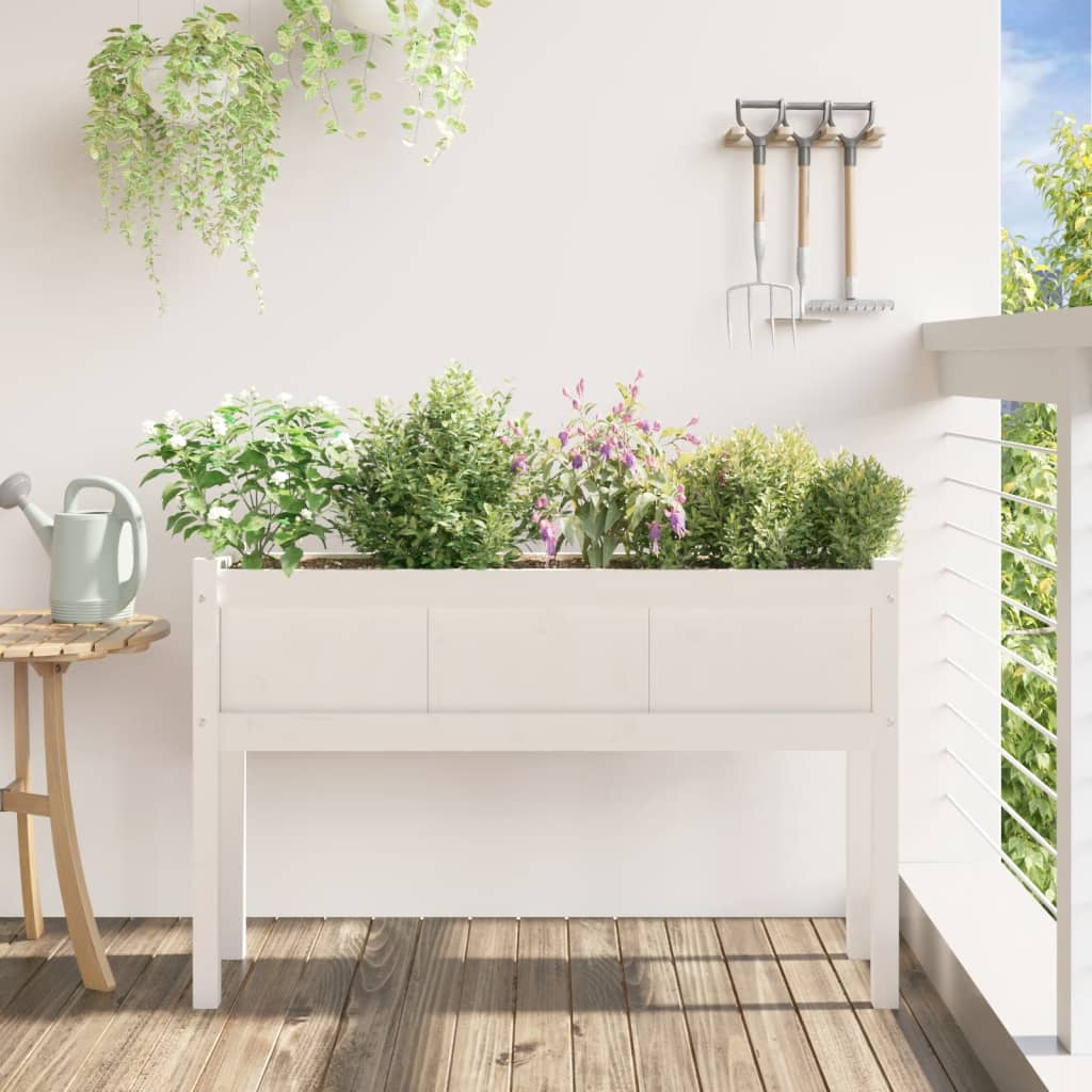 vidaXL Jardinier de grădină cu picioare, alb, 110x31x70 cm, lemn masiv