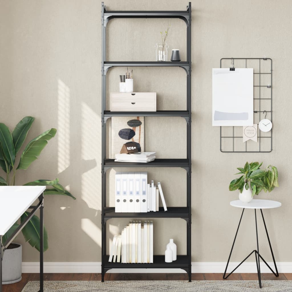 vidaXL Bibliotecă cu 6 niveluri, negru, 60x30x188 cm, lemn prelucrat vidaXL Bibliotecă cu 6 niveluri, negru, 60x30x188 cm, lemn prelucrat
