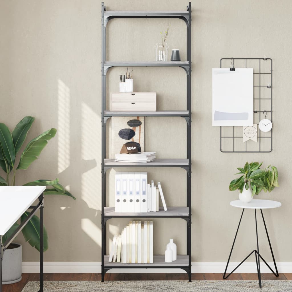 vidaXL Bibliotecă cu 6 niveluri gri sonoma 60x30x188 cm lemn prelucrat vidaXL Bibliotecă cu 6 niveluri gri sonoma 60x30x188 cm lemn prelucrat