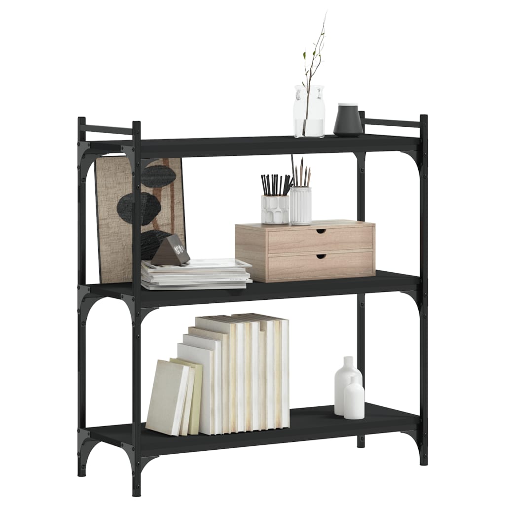 vidaXL Bibliotecă cu 3 niveluri, negru, 80x30x86 cm, lemn prelucrat vidaXL Bibliotecă cu 3 niveluri, negru, 80x30x86 cm, lemn prelucrat