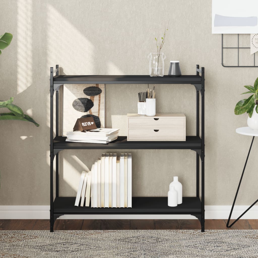 vidaXL Bibliotecă cu 3 niveluri, negru, 80x30x86 cm, lemn prelucrat vidaXL Bibliotecă cu 3 niveluri, negru, 80x30x86 cm, lemn prelucrat