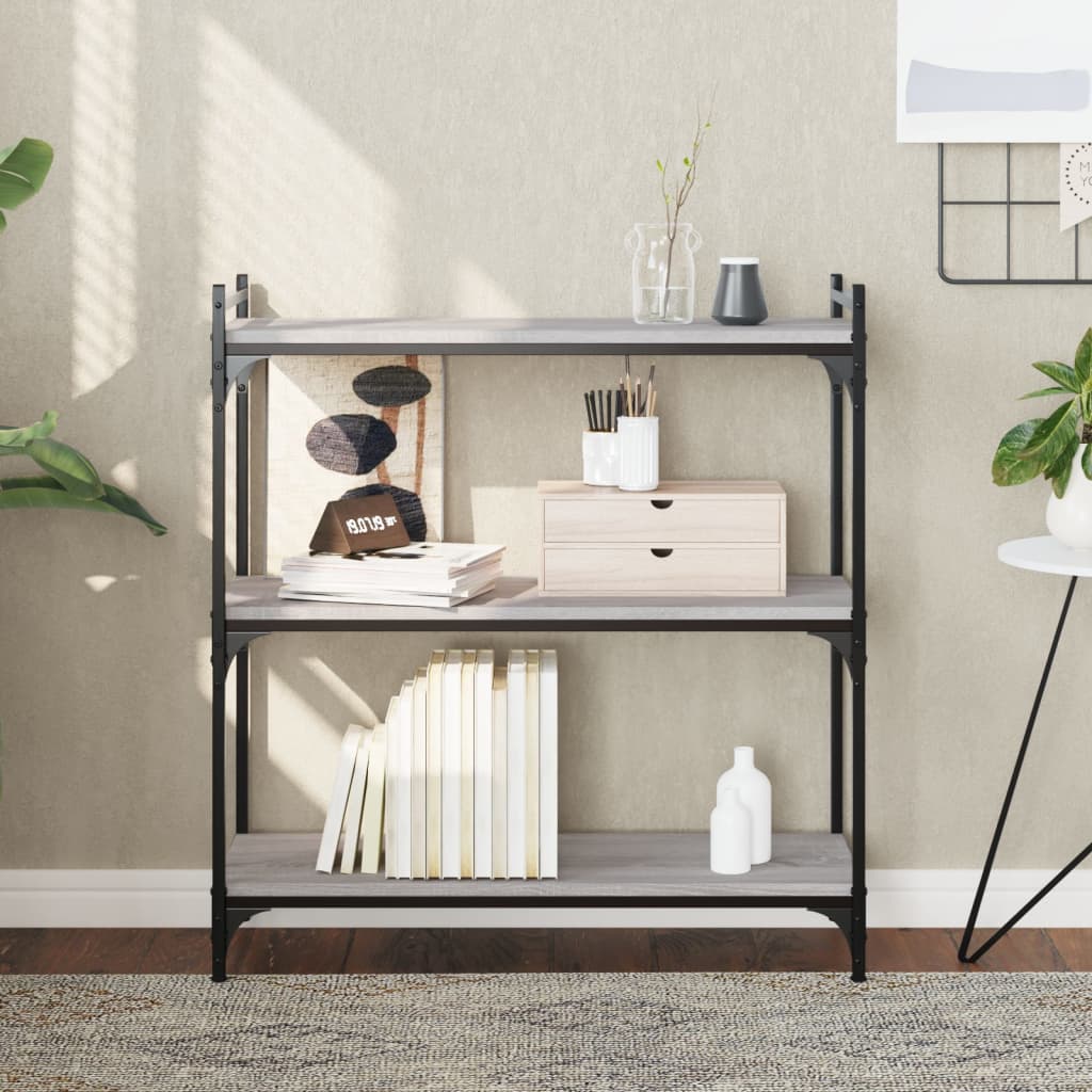 vidaXL Bibliotecă cu 3 niveluri gri sonoma 80x30x86 cm, lemn prelucrat vidaXL Bibliotecă cu 3 niveluri gri sonoma 80x30x86 cm, lemn prelucrat