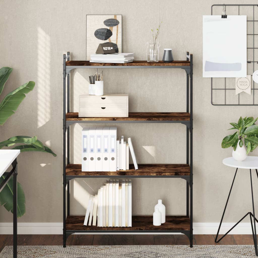vidaXL Bibliotecă 4 niveluri stejar afumat 80x30x120 cm lemn prelucrat vidaXL Bibliotecă 4 niveluri stejar afumat 80x30x120 cm lemn prelucrat