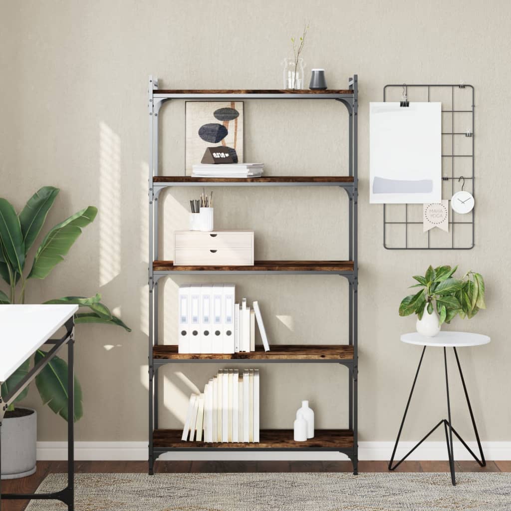 vidaXL Bibliotecă 5 niveluri stejar afumat 80x30x154 cm lemn prelucrat vidaXL Bibliotecă 5 niveluri stejar afumat 80x30x154 cm lemn prelucrat