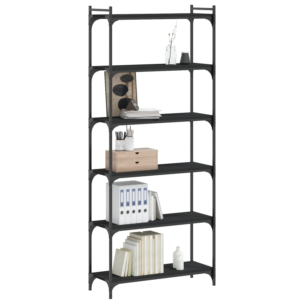 vidaXL Bibliotecă cu 6 niveluri, negru, 80x30x188 cm, lemn prelucrat vidaXL Bibliotecă cu 6 niveluri, negru, 80x30x188 cm, lemn prelucrat