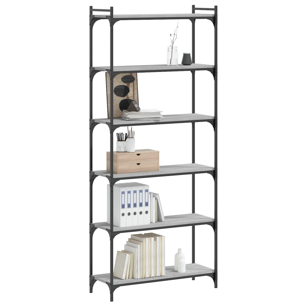 vidaXL Bibliotecă cu 6 niveluri gri sonoma 80x30x188 cm lemn prelucrat vidaXL Bibliotecă cu 6 niveluri gri sonoma 80x30x188 cm lemn prelucrat
