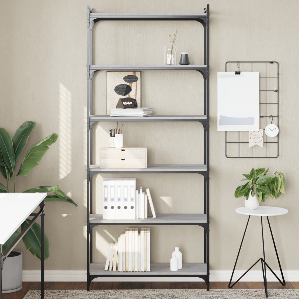 vidaXL Bibliotecă cu 6 niveluri gri sonoma 80x30x188 cm lemn prelucrat vidaXL Bibliotecă cu 6 niveluri gri sonoma 80x30x188 cm lemn prelucrat