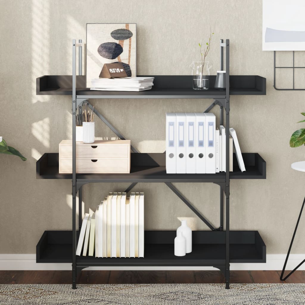 vidaXL Bibliotecă cu 3 niveluri, negru, 100x33x108,5 cm lemn prelucrat vidaXL Bibliotecă cu 3 niveluri, negru, 100x33x108,5 cm lemn prelucrat