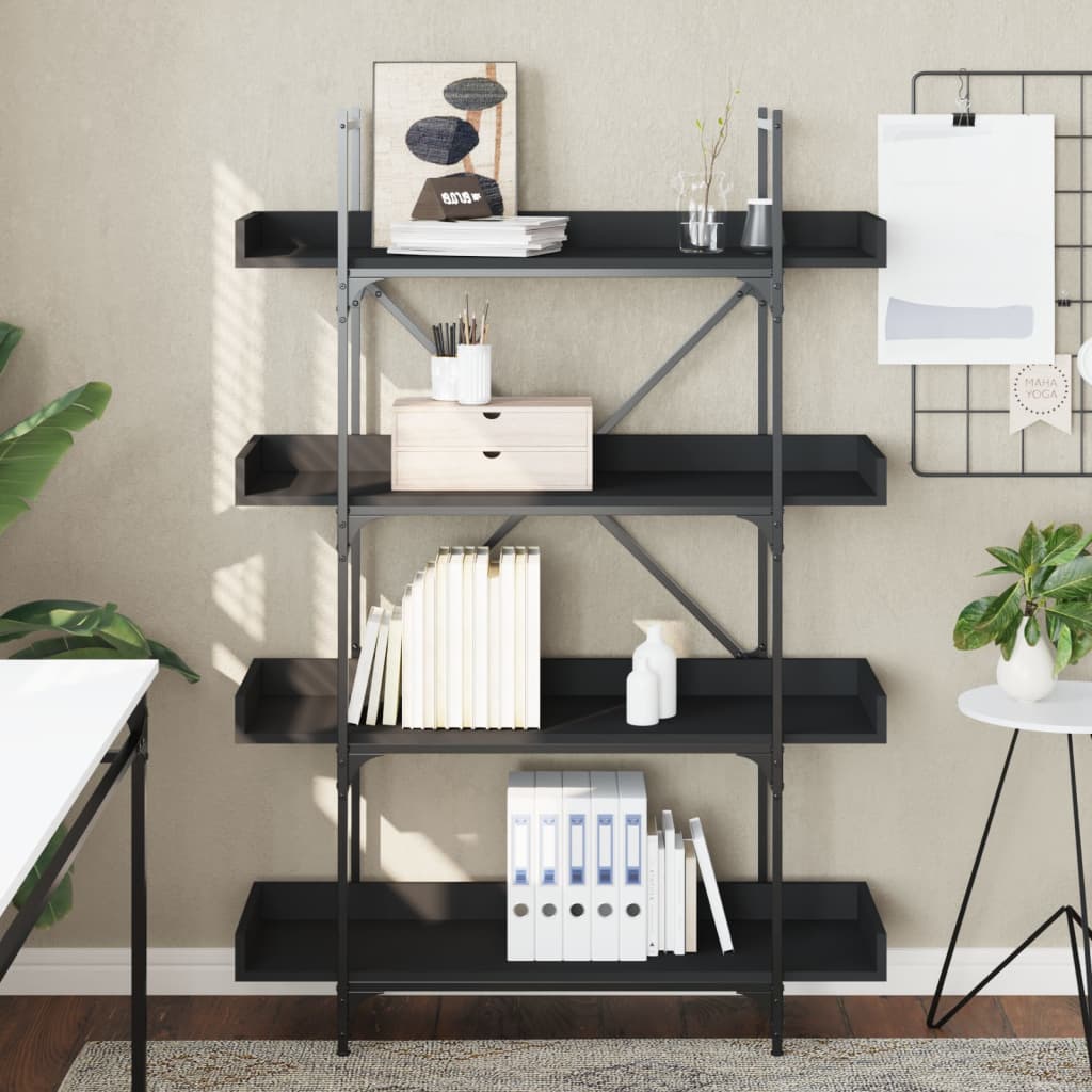 vidaXL Bibliotecă cu 4 niveluri, negru, 100x33x145,5 cm lemn prelucrat vidaXL Bibliotecă cu 4 niveluri, negru, 100x33x145,5 cm lemn prelucrat