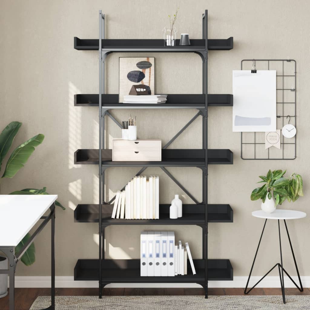 vidaXL Bibliotecă cu 5 niveluri, negru, 100x33x180,5 cm lemn prelucrat vidaXL Bibliotecă cu 5 niveluri, negru, 100x33x180,5 cm lemn prelucrat