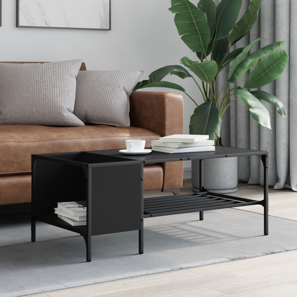 vidaXL Măsuță de cafea cu raft, negru, 100x51x40 cm, lemn