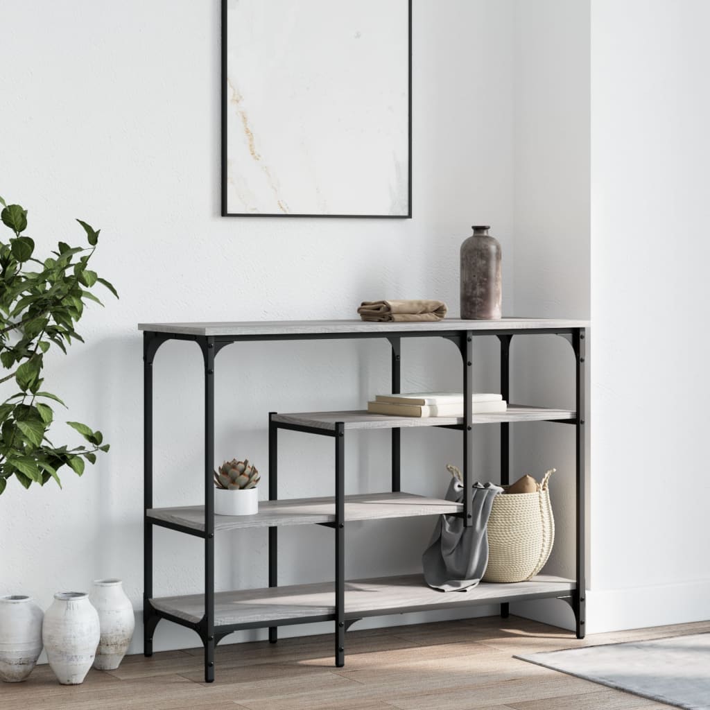 vidaXL Măsuță consolă cu rafturi, gri sonoma, 100x35x75 cm vidaXL Măsuță consolă cu rafturi, gri sonoma, 100x35x75 cm