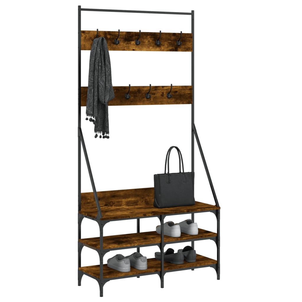 vidaXL Suport de haine cu raft de pantofi stejar fumuriu, 90x34x184 cm vidaXL Suport de haine cu raft de pantofi stejar fumuriu, 90x34x184 cm